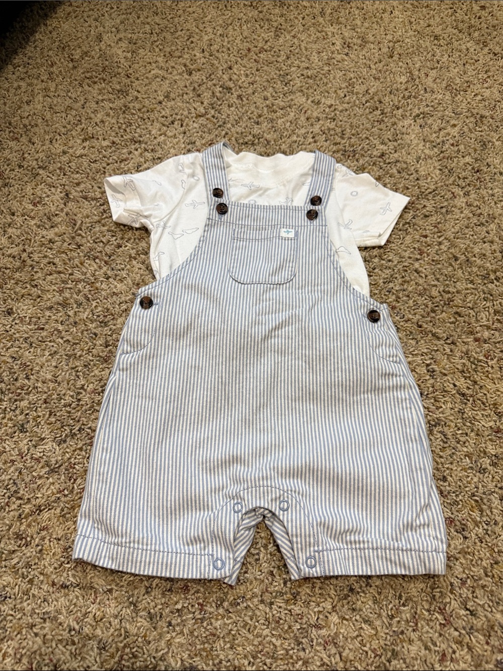 Carter's Blue and White Striped Short Overalls